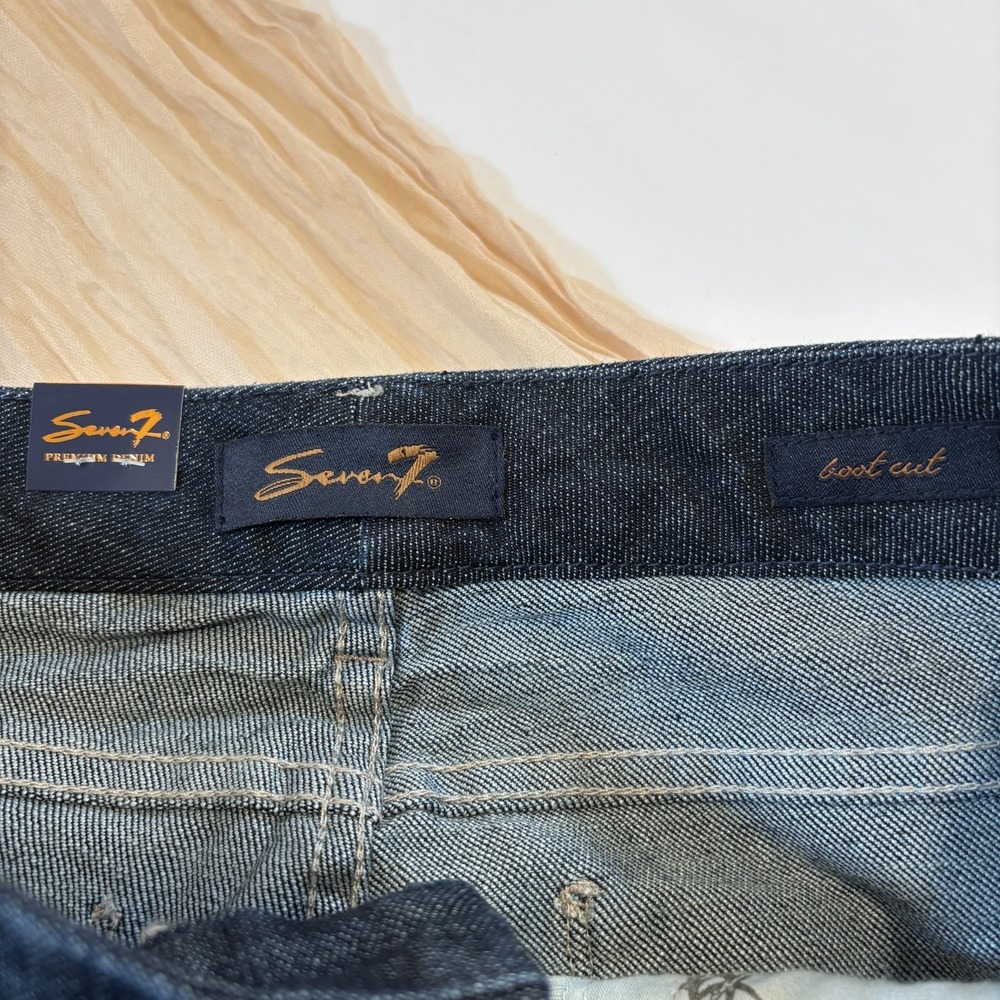 Seven7 Jeans Womens Boot Cut Dark Wash Blue Denim Embellished Pockets Size 8 - Picture 7 of 9